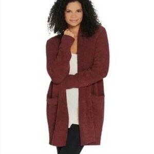 Barefoot Dreams CozyChic Cali Rosewood Maroon Red Cardigan Size Large